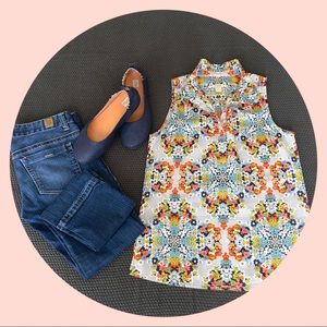 J. Crew Factory Ruffle-neck Button Floral Top